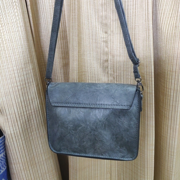 Boho Grey Green Sling Purse/ Wallet with metal studs and tassles - Picture 6 of 7